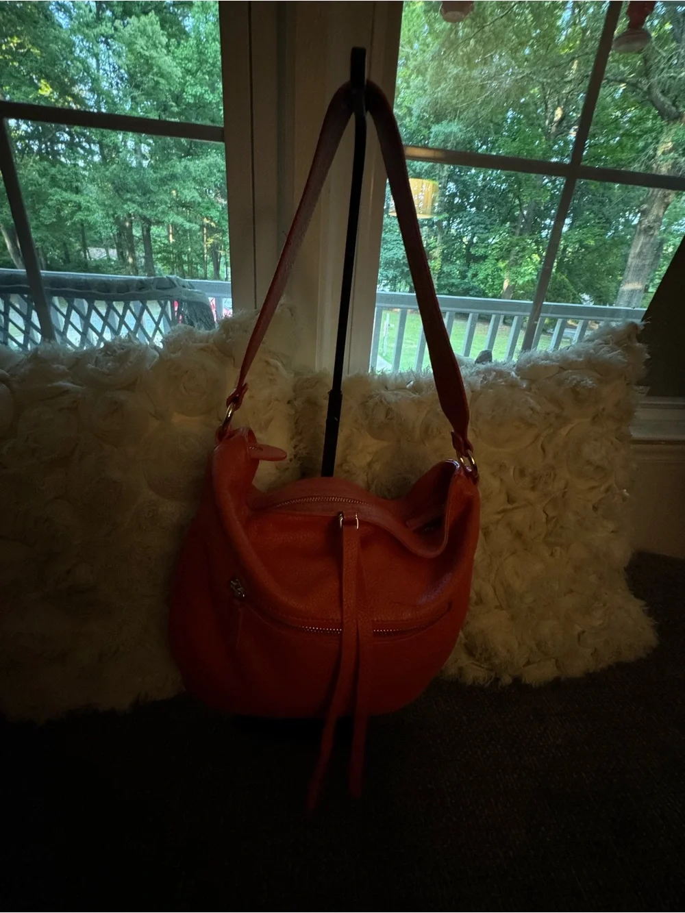 Lancaster Paris Red Pebbled Leather Hobo Shoulder Bag Gold Hardware France